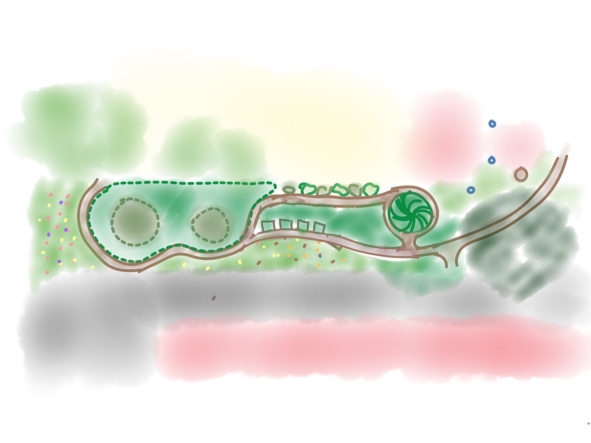 Final design — watercolour plan of the completed strip